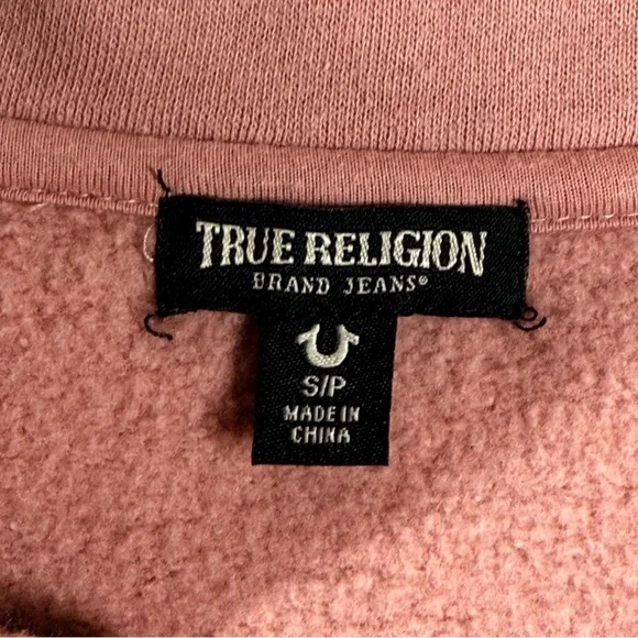 True Religion | Flock Mock Neck Quarter-Zip Pullover Light Pink Sweatshirt - Picture 8 of 12